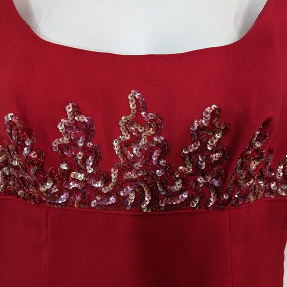 Mike Benet Formals 1960s Vintage Red Chiffon Intricate Sequin Dress - size 10* - Picture 3 of 16